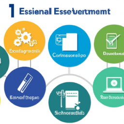 An image showcasing a diverse range of icons representing the 10 essential topics covered in the Six Sigma Bank Exam, such as process improvement, data analysis, risk management, quality control, and more