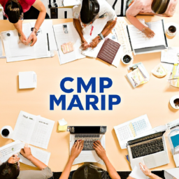 An image showcasing a diverse group of professionals engaged in focused study sessions, surrounded by CCMP exam-related materials and resources, highlighting the ambiance of determination and collaboration