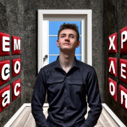 An image featuring a young professional standing confidently in front of a door labeled "ERP Exam," surrounded by ten differently shaped keys symbolizing the ten reasons why this exam can unlock career potential