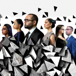 An image illustrating a diverse group of professionals from various backgrounds and genders, standing confidently together, symbolizing the breaking of a glass ceiling in change management