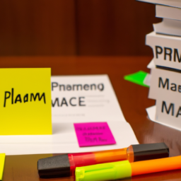 An image showcasing a focused individual with a stack of PMP study materials, surrounded by a well-organized study area with highlighters, sticky notes, and a timer, symbolizing effective preparation for the PMP exam