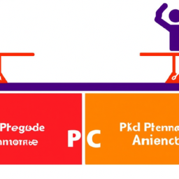An image showcasing a vibrant balance scale, one side representing PRINCE2 Agile and the other PMP