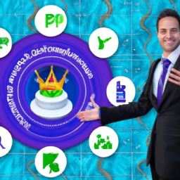An image featuring a triumphant project manager surrounded by five vivid icons representing the benefits of PRINCE2 Practitioner certification: enhanced project control, improved risk management, efficient resource allocation, effective communication, and successful project delivery