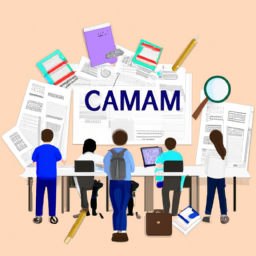 An image depicting a confident individual surrounded by a diverse group of professionals, all engaged in intense study, with books, calculators, and charts scattered around, symbolizing the comprehensive and successful preparation required for the CAPM exam