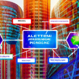 An image depicting a futuristic cityscape with interconnected buildings representing various Agile frameworks, surrounded by a network of vibrant pathways symbolizing emerging trends in PMI ACP certification, showcasing the future of Agile project management