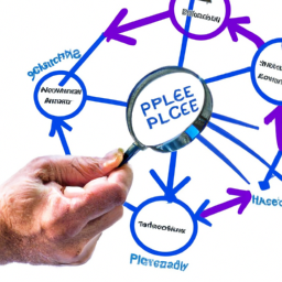 An image showcasing a person holding a magnifying glass, revealing a tangled web of interconnected arrows, representing the hidden agenda of PRINCE2 Agile