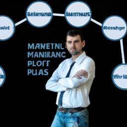 An image that depicts a confident professional standing in front of a complex web of interconnected agile project management concepts, showcasing their mastery and understanding of the PSM II exam